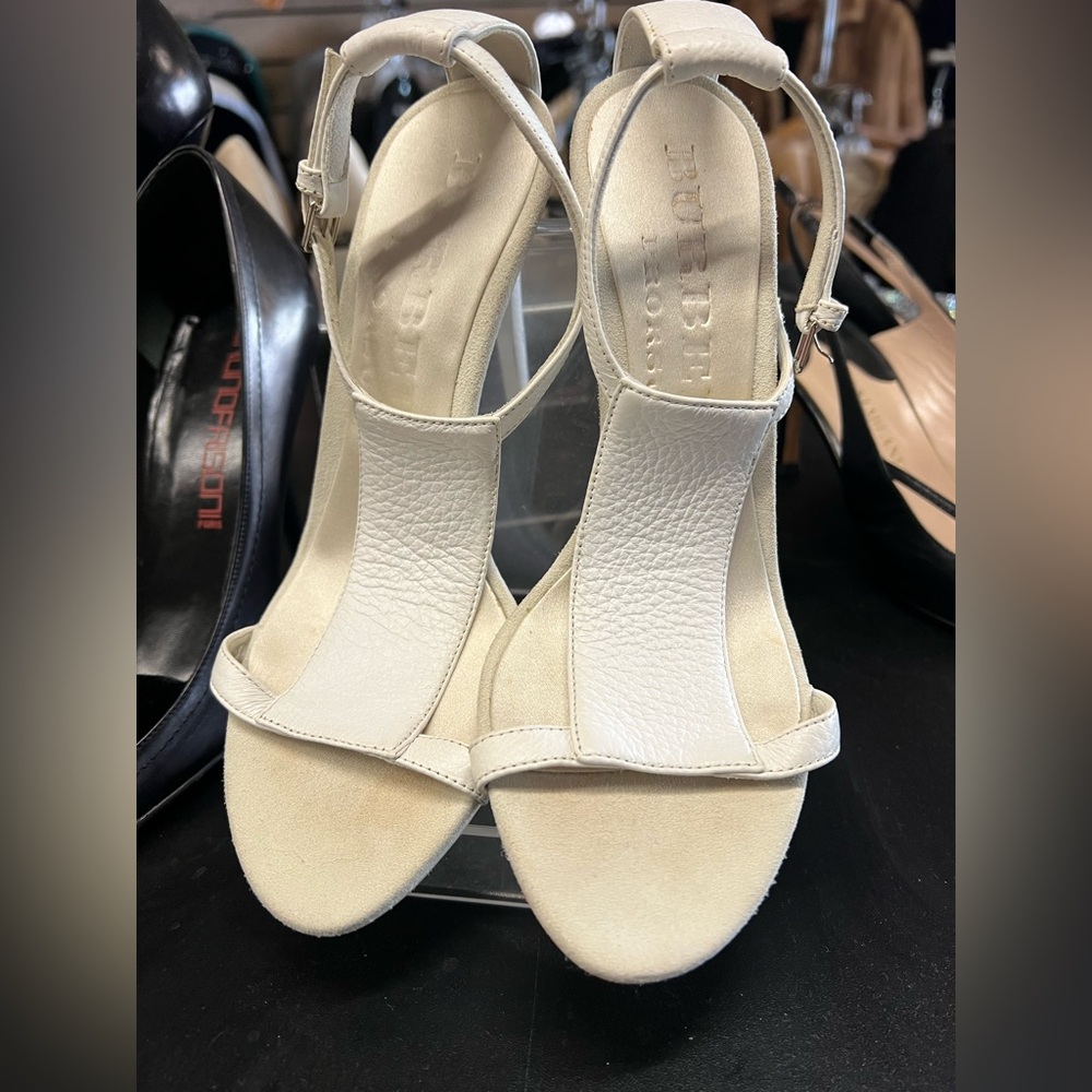 White Burberry Strapped Heels